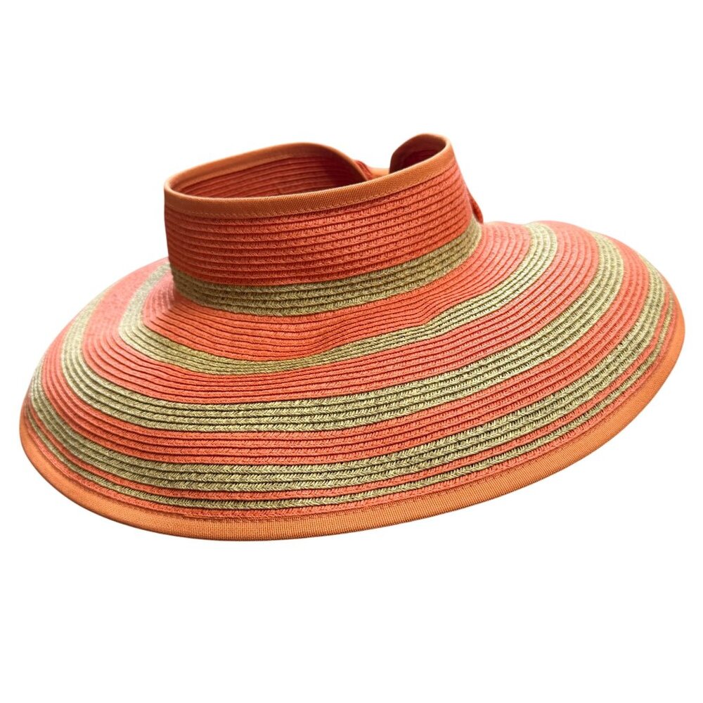 San Diego Hat Company Roll Up Visor Women's One Size Striped‎ Orange Bow Closure